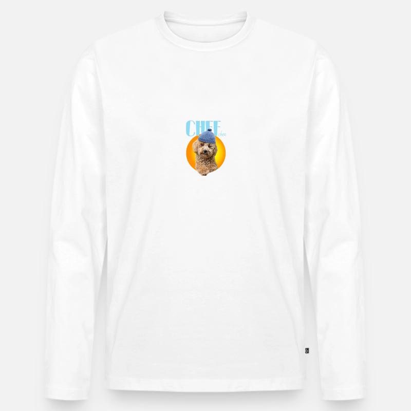Pudel mit Pudelmütze "Chefchen" - Männer Premium Bio Langarmshirt - Weiß