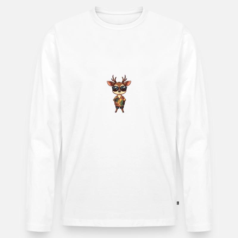 Hirsch Comic Cool Sommer - Männer Premium Bio Langarmshirt - Weiß