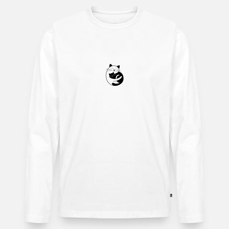 Weiße Katze & Schwarze Katze - Männer Premium Bio Langarmshirt - Weiß