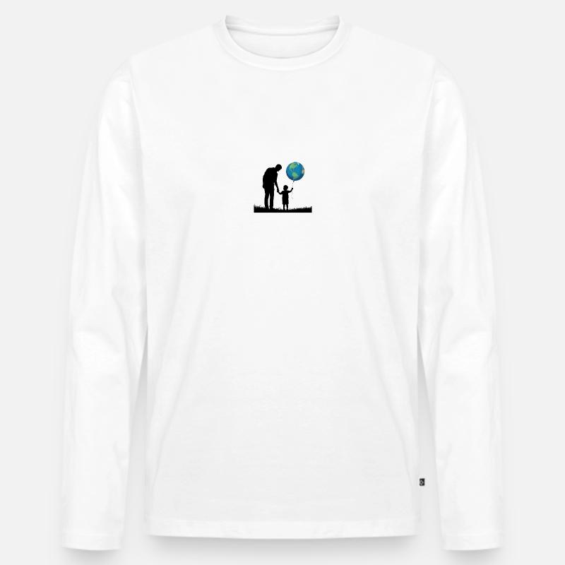 Vater und Sohn Planet - Männer Premium Bio Langarmshirt - Weiß