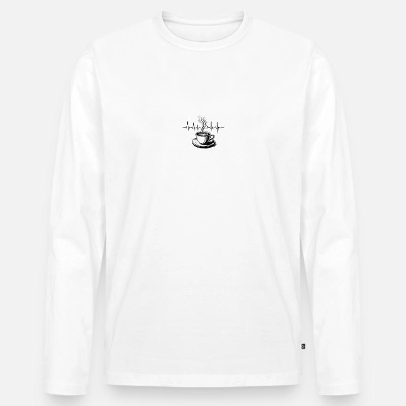 Kaffee Herzschlag - Männer Premium Bio Langarmshirt - Weiß