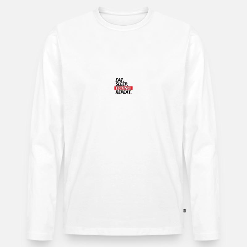 Eat Sleep Techno Repeat - Männer Premium Bio Langarmshirt - Weiß