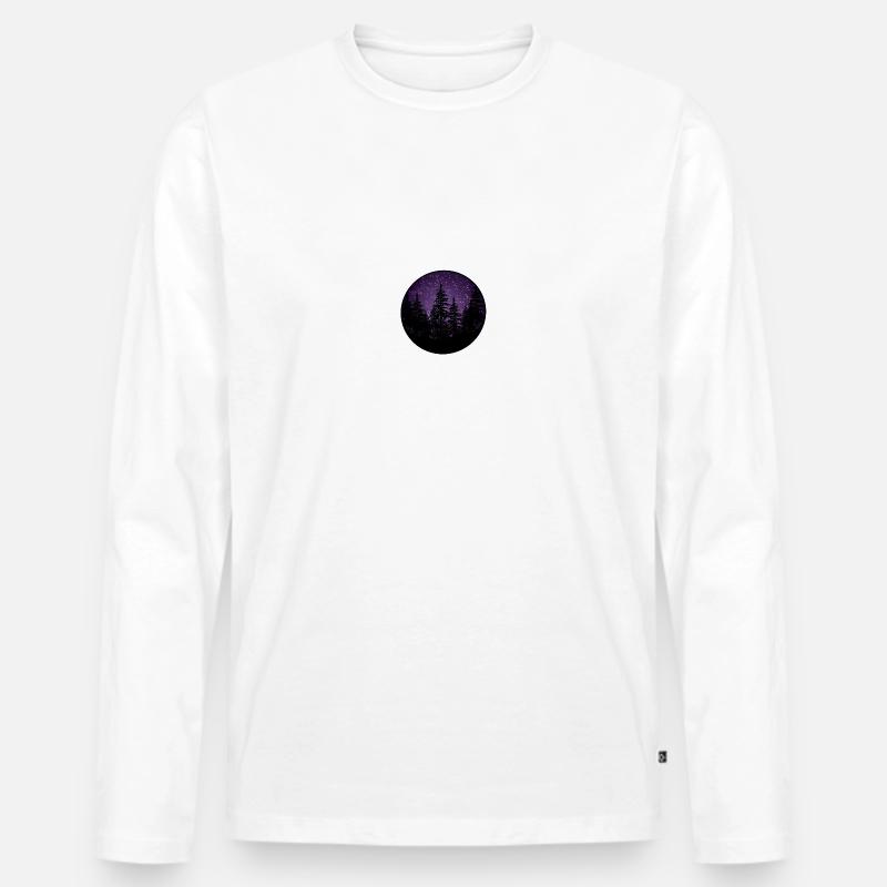 Dunkler Wald mit Lila Hintergrund - Männer Premium Bio Langarmshirt - Weiß