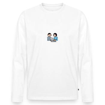 Hi! sagen mit Talker – Frau hell - Männer Premium Bio Langarmshirt - Weiß - Vorne - Nico (187cm)