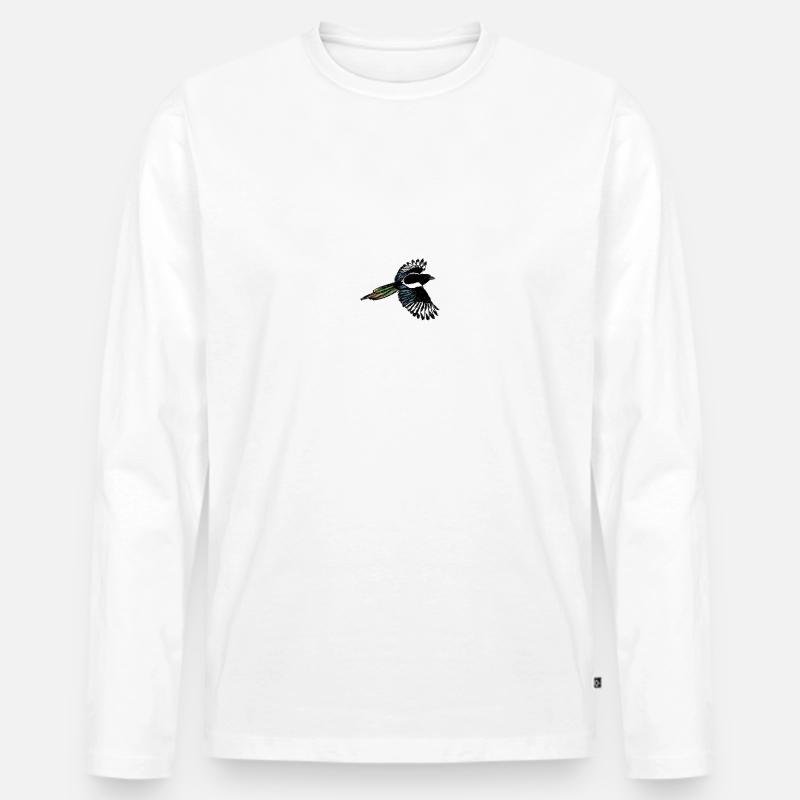 Elster / Magpie Design 2 - Männer Premium Bio Langarmshirt - Weiß