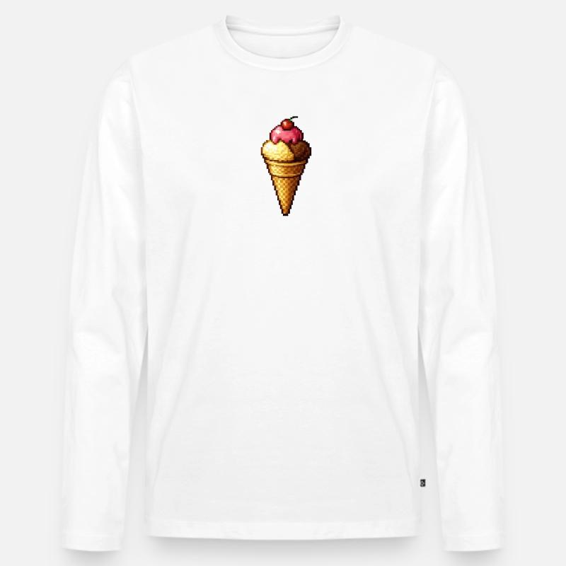 Retro Pixel Eiscreme Cone - Männer Premium Bio Langarmshirt - Weiß