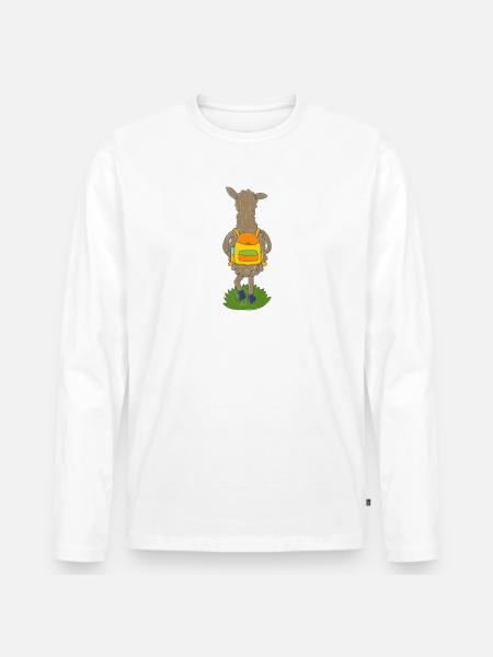 Lama mit buntem Rucksack - Männer Premium Bio Langarmshirt - Weiß