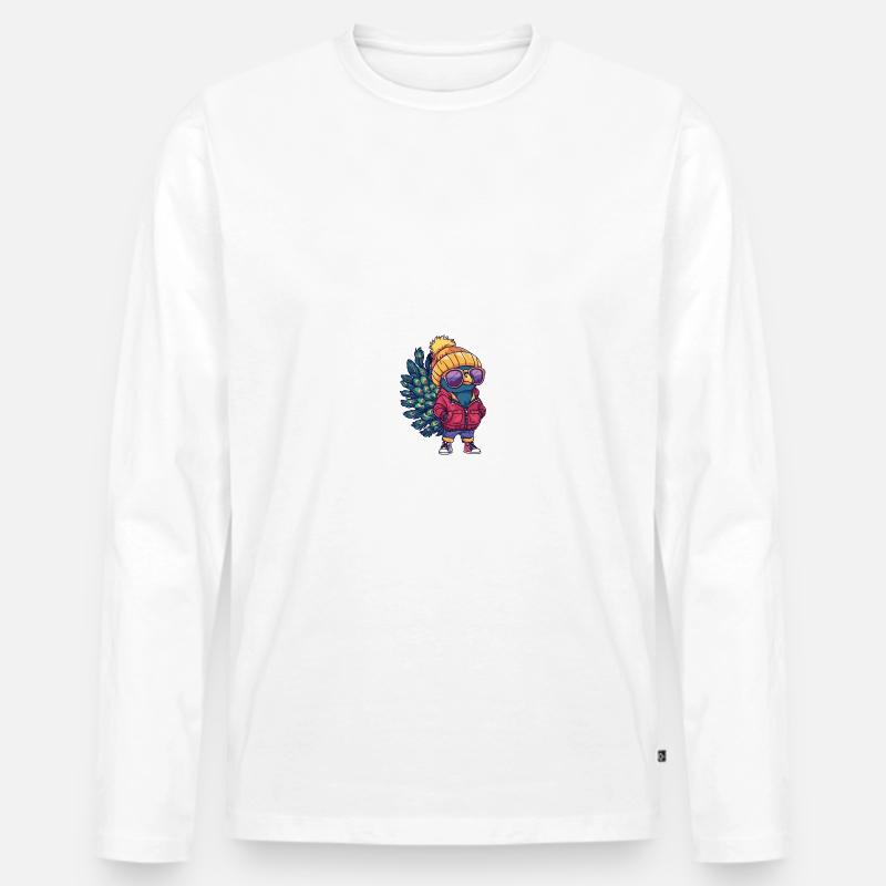 Pfau Vogel Winter - Männer Premium Bio Langarmshirt - Weiß