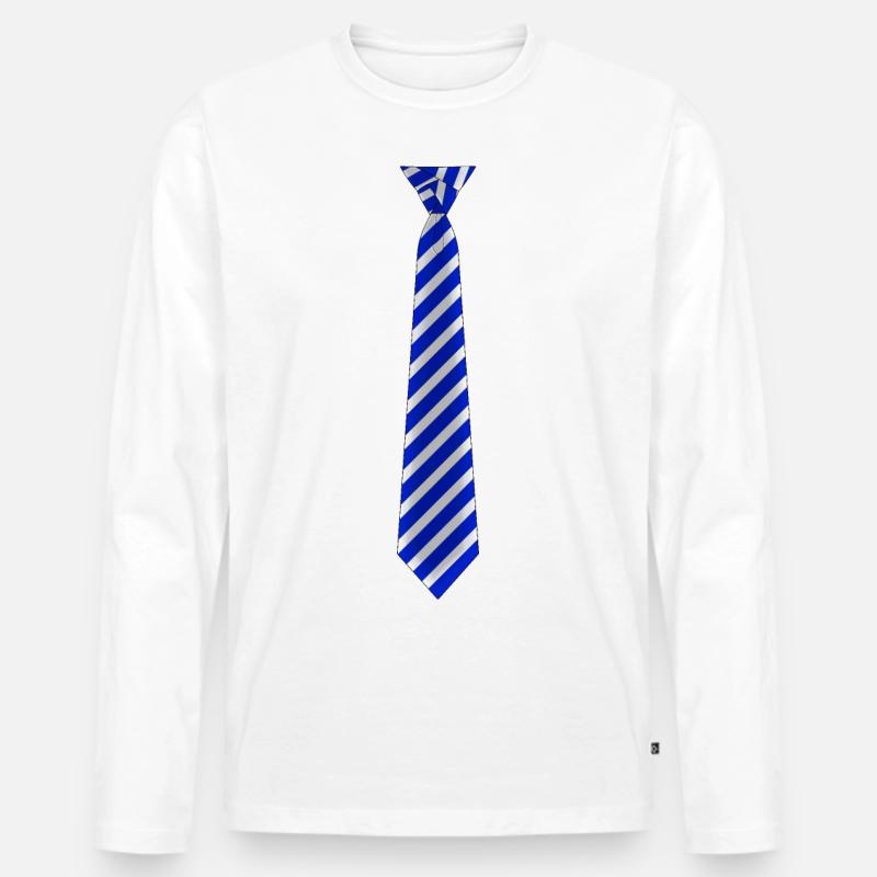 Krawatte gestreift Blau - Männer Premium Bio Langarmshirt - Weiß
