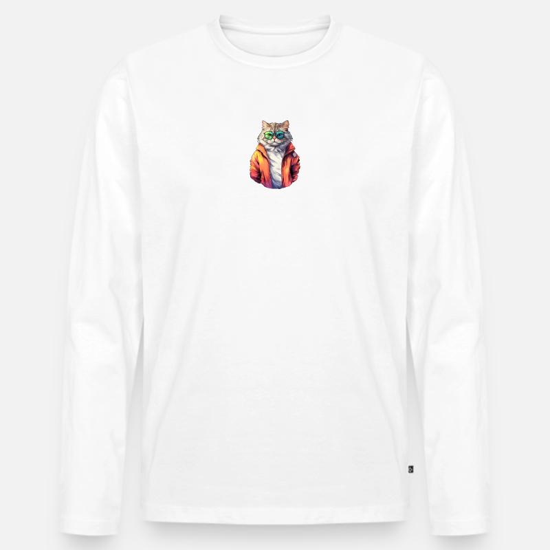 Coole 80s Katze - Männer Premium Bio Langarmshirt - Weiß