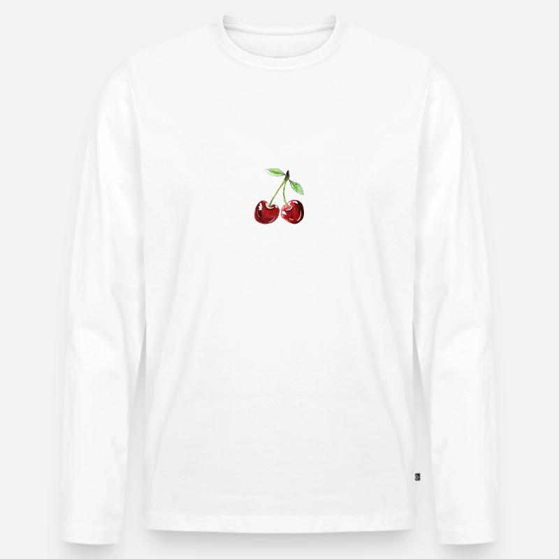Kirsche - Männer Premium Bio Langarmshirt - Weiß