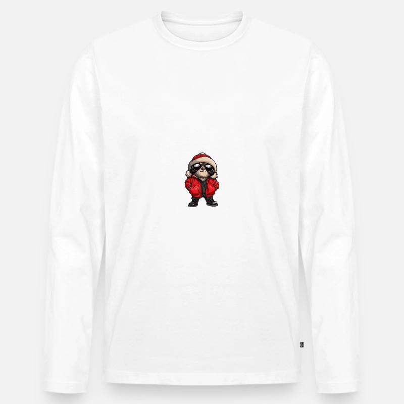 Faultier Winter - Männer Premium Bio Langarmshirt - Weiß