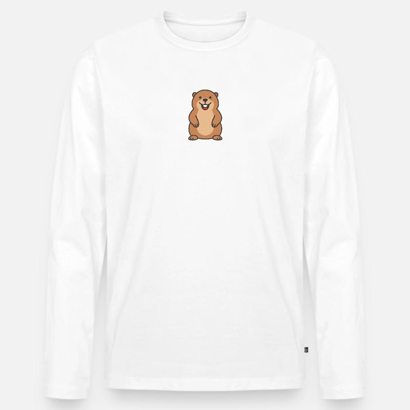 Fröhlicher Biber - Männer Premium Bio Langarmshirt - Weiß