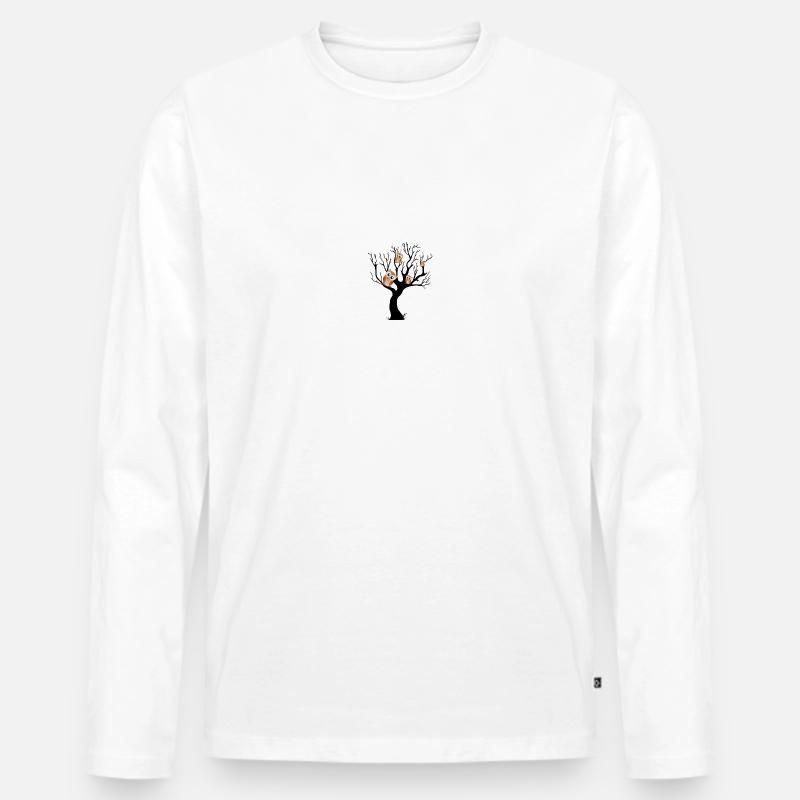 Eule Nachteule auf Baum - Männer Premium Bio Langarmshirt - Weiß
