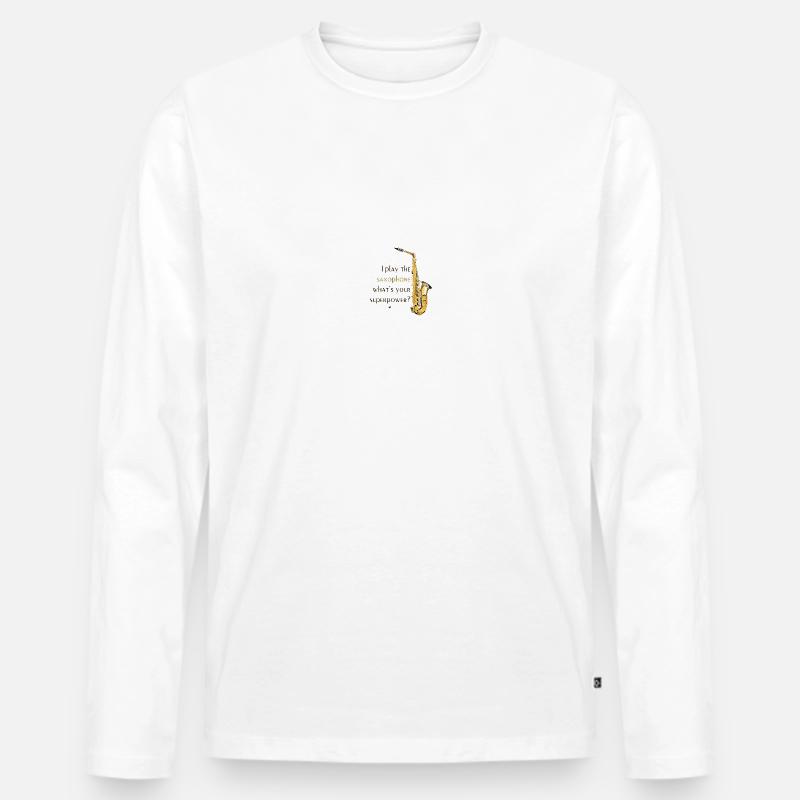 Saxophone Abbildung mit Inschrift - Männer Premium Bio Langarmshirt - Weiß