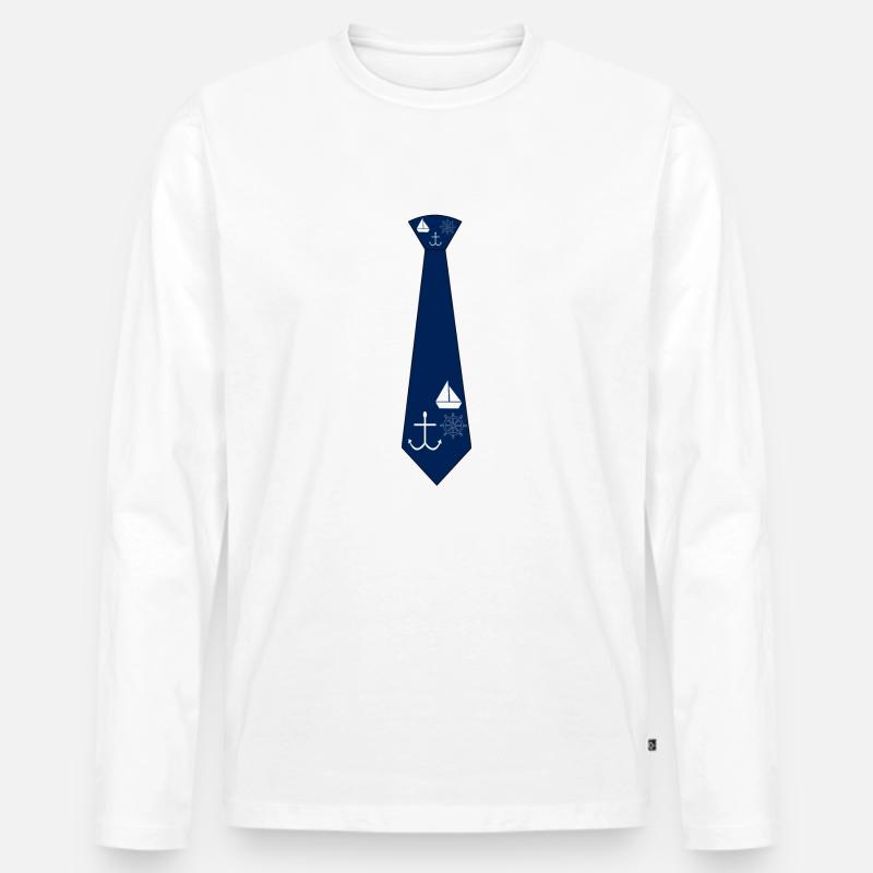Krawatte mit maritimem Design - Männer Premium Bio Langarmshirt - Weiß