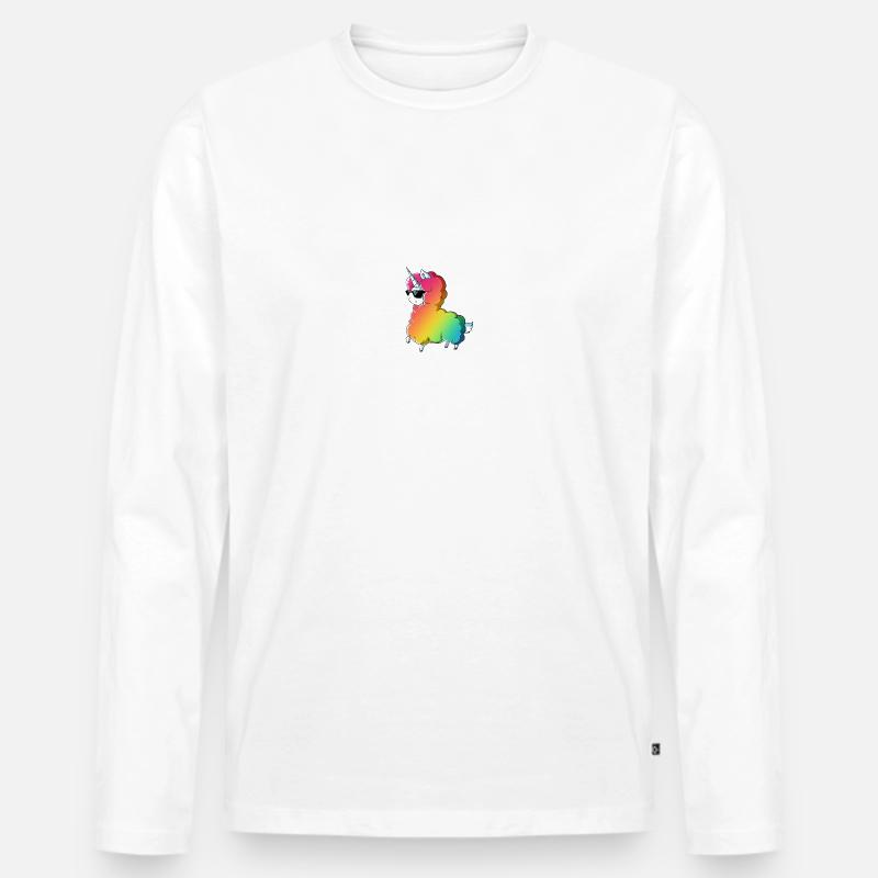 Fluffy Regenbogen Einhorn - Männer Premium Bio Langarmshirt - Weiß