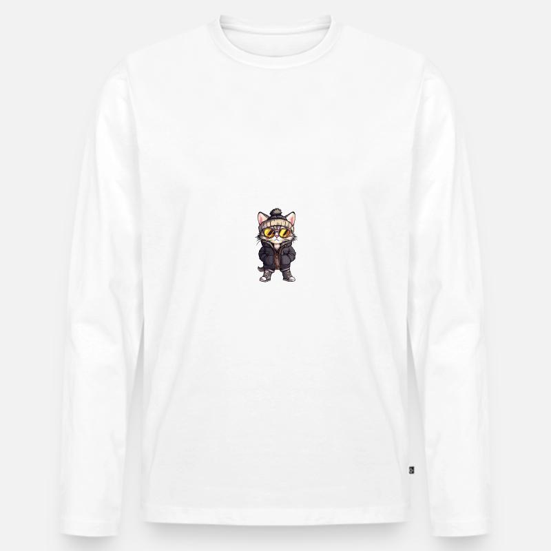 Katze Winter Comic - Männer Premium Bio Langarmshirt - Weiß
