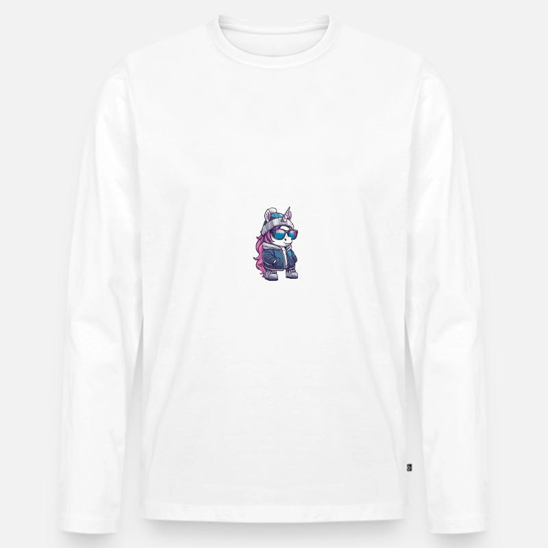 Einhorn Winter Comic - Männer Premium Bio Langarmshirt - Weiß