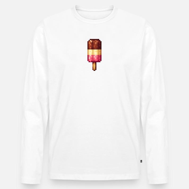 Retro Pixel Eis am Stiel - Männer Premium Bio Langarmshirt - Weiß