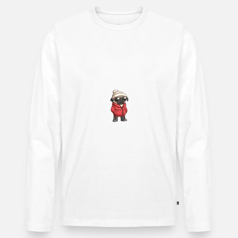 Mops Hund Winter - Männer Premium Bio Langarmshirt - Weiß