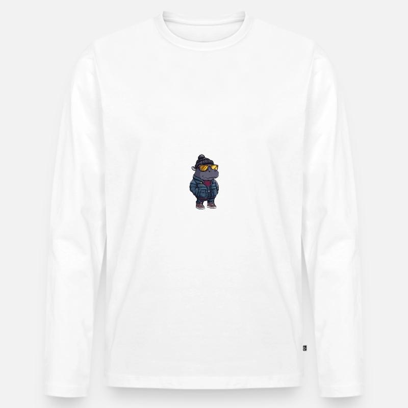 Nilpferd Winter Comic - Männer Premium Bio Langarmshirt - Weiß