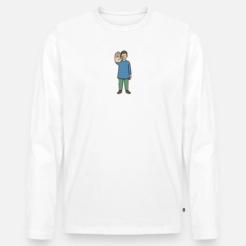 Stop Geste Cartoonfigur - Männer Premium Bio Langarmshirt - Weiß