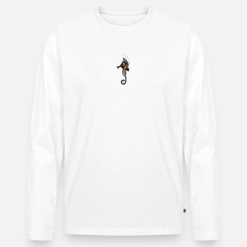Seepferd Grafik mit dunklem Hintergrund - Männer Premium Bio Langarmshirt - Weiß