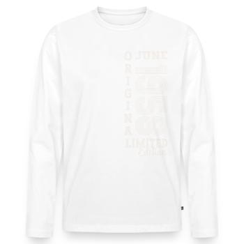 65e anniversaire Homme Juin Année 1958 Original - T-shirt manches longues Premium bio Homme - blanc - Devant - Nico (187cm)