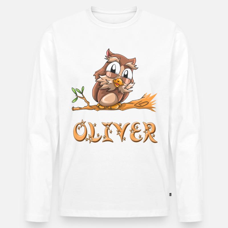 Eule Oliver - Männer Premium Bio Langarmshirt - Weiß