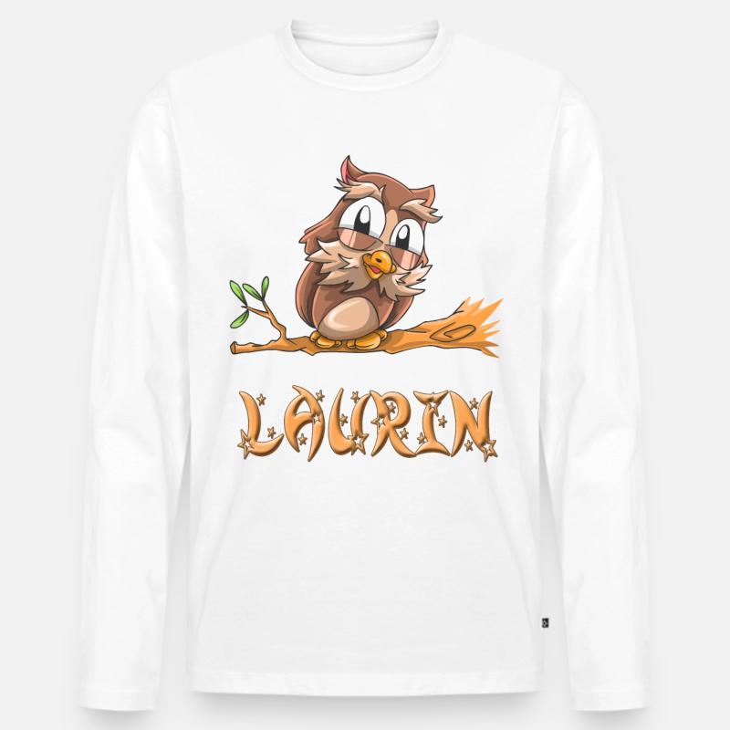 Eule Laurin - Männer Premium Bio Langarmshirt - Weiß