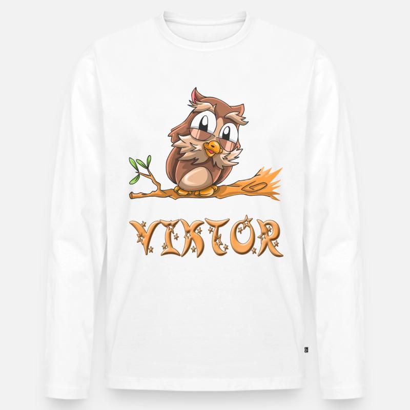 Eule Viktor - Männer Premium Bio Langarmshirt - Weiß