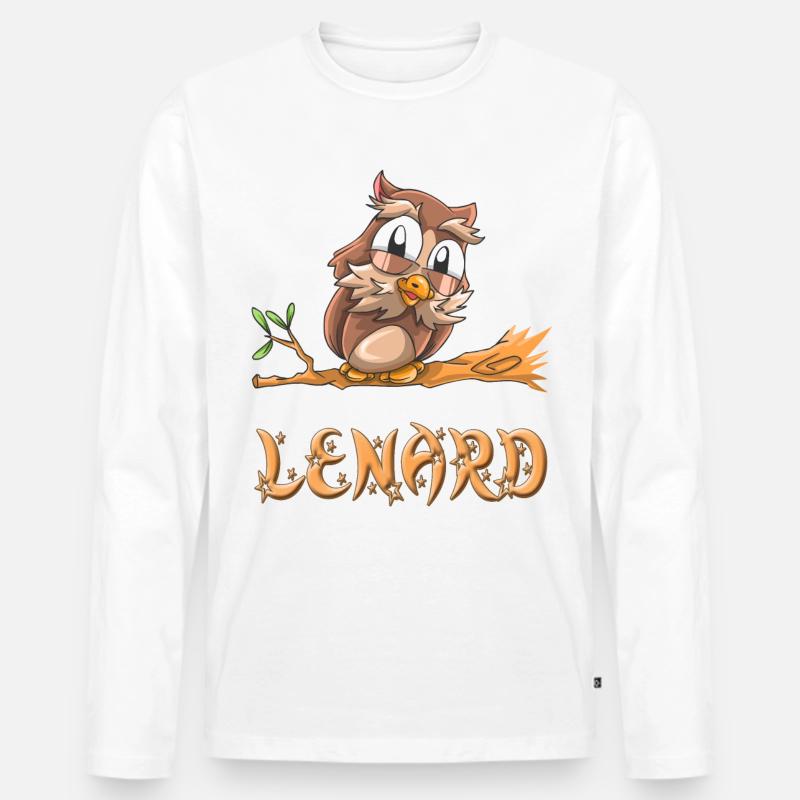 Eule Lenard - Männer Premium Bio Langarmshirt - Weiß