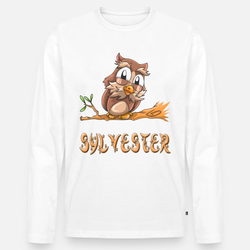 Eule Sylvester - Männer Premium Bio Langarmshirt - Weiß