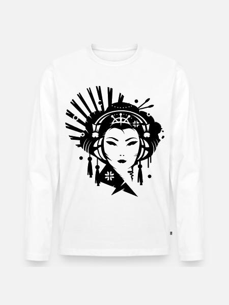 A Japanese geisha girl with headphones - Men's Premium Organic Long Sleeve Shirt - white