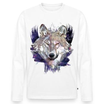 Wolf | Tier | Grauer Wolf - Männer Premium Bio Langarmshirt - Weiß - Vorne - Nico (187cm)