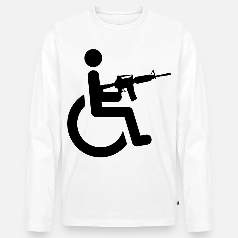 Rollstuhlfahrer mit Waffe # - Männer Premium Bio Langarmshirt - Weiß