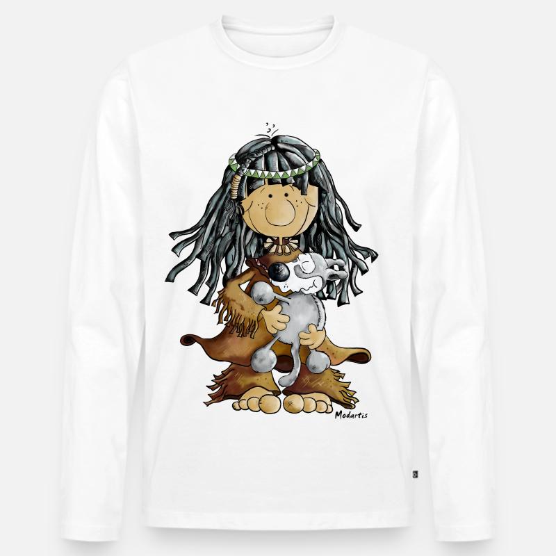 Indianer und Wolf - Freunde - Männer Premium Bio Langarmshirt - Weiß