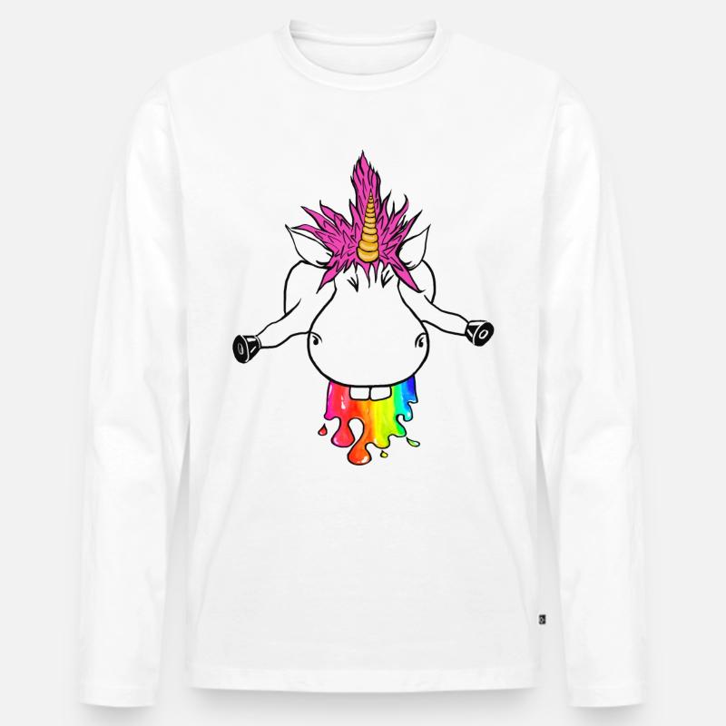 Regenbogen Einhorn Farbklecks Regenbogenkotze - Männer Premium Bio Langarmshirt - Weiß