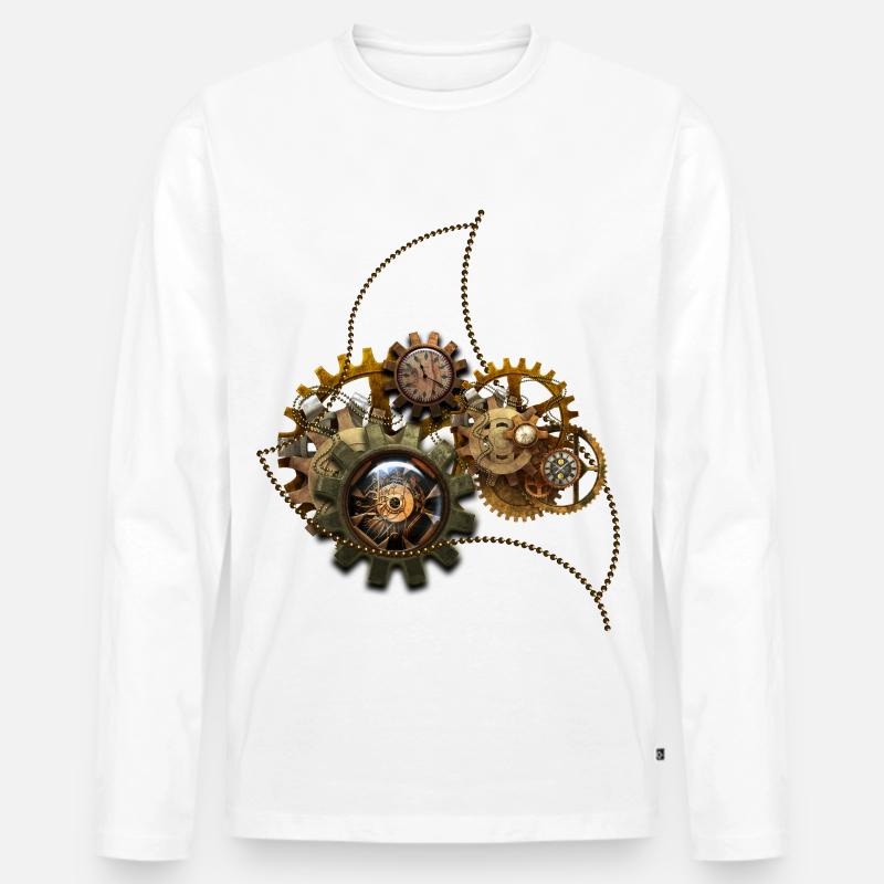 Steampunk, wunderbare Uhr mit Getriebe. - Männer Premium Bio Langarmshirt - Weiß