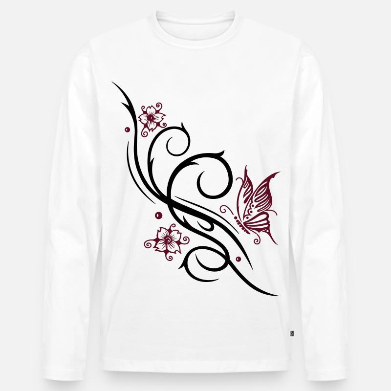 Kirschblüten Schmetterling Tattoo - Männer Premium Bio Langarmshirt - Weiß