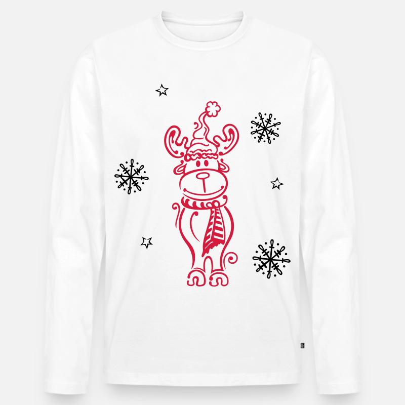 Elch, Rentier mit Schneeflocken und Sternen - Männer Premium Bio Langarmshirt - Weiß