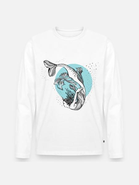 havfrue havfrue illustration pige vand lol - Premium økologisk langærmet T-shirt til mænd - hvid
