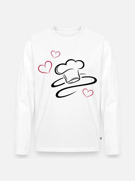 Koch, Kochmützen Logo mit drei Herzen. - Männer Premium Bio Langarmshirt - Weiß