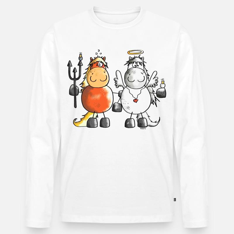 Teufel Vs Engel Pferde - Pferd - Männer Premium Bio Langarmshirt - Weiß
