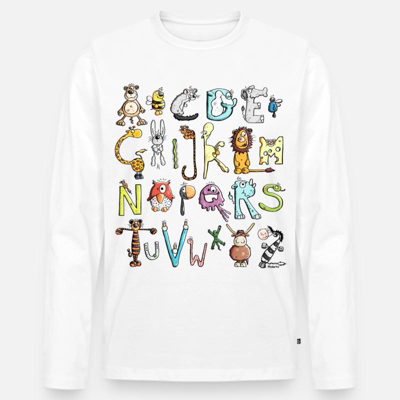 Buntes Tier Alphabet - ABC - Männer Premium Bio Langarmshirt - Weiß