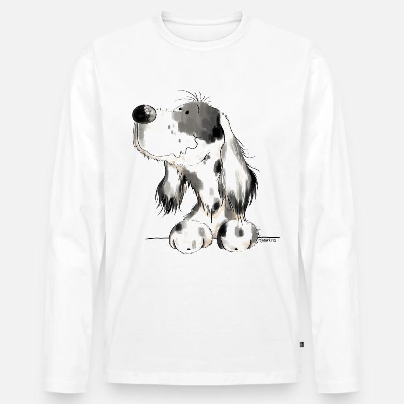 Englischer Setter I Hunde Comic Geschenk - Männer Premium Bio Langarmshirt - Weiß