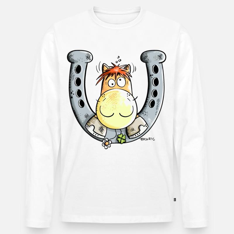 Pferd auf Hufeisen - Männer Premium Bio Langarmshirt - Weiß