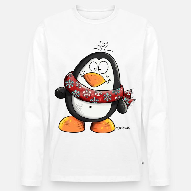 Der Pinguin - Männer Premium Bio Langarmshirt - Weiß