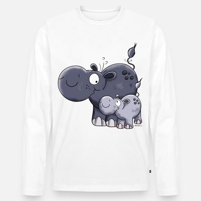 Nilpferd Familie - Männer Premium Bio Langarmshirt - Weiß